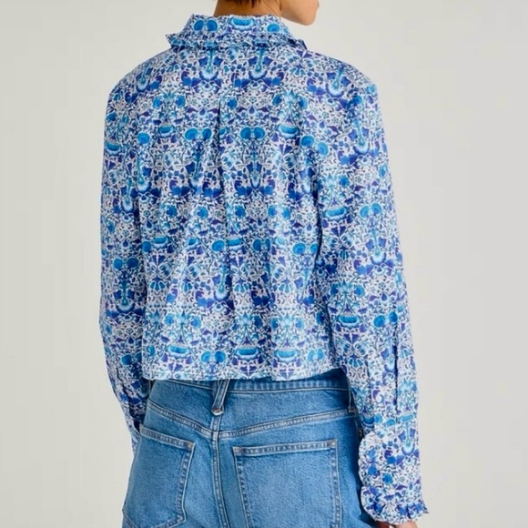 J. Crew Liberty Blue Floral Crop Ruffle Collar Blouse - Picture 14 of 14